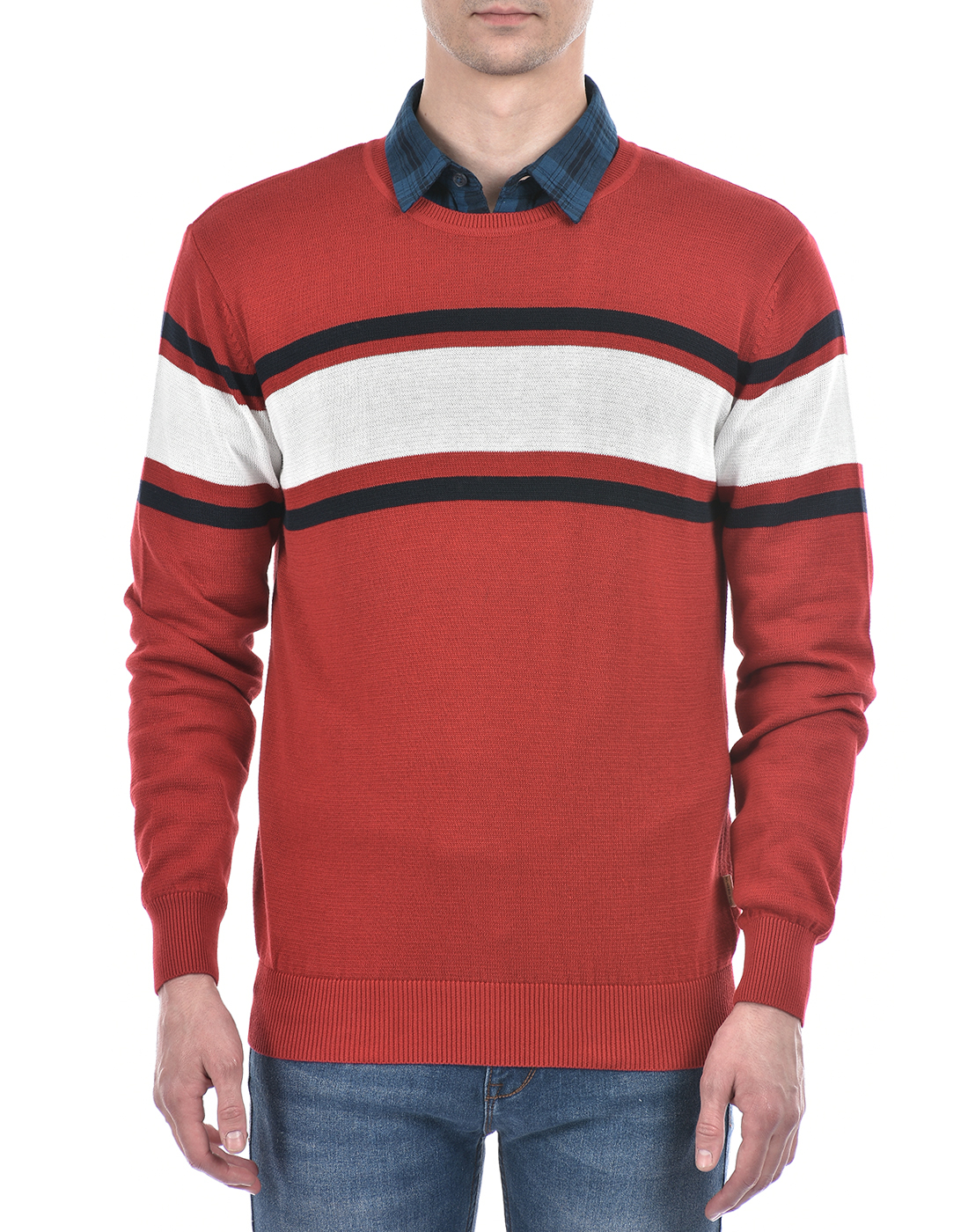 Numero Uno Men Striped Red Sweater